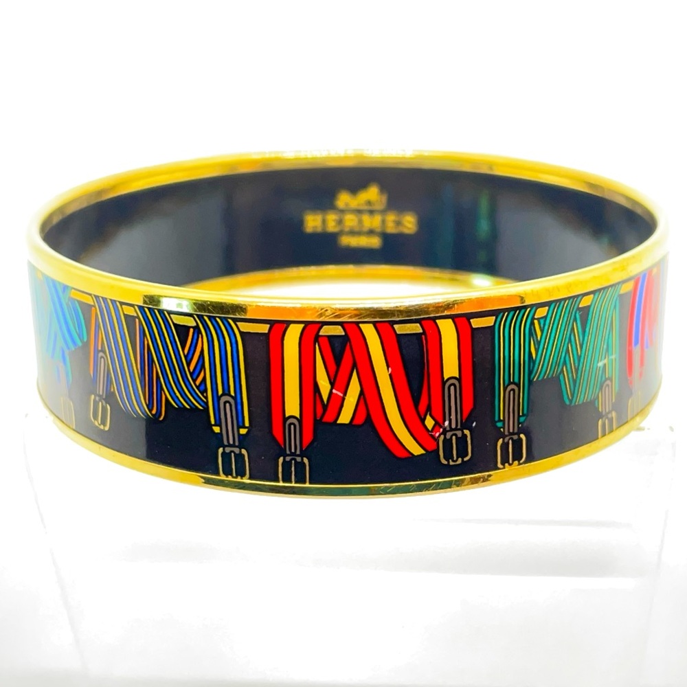 Hermès Suspenders Enamel & Gold Bangle
